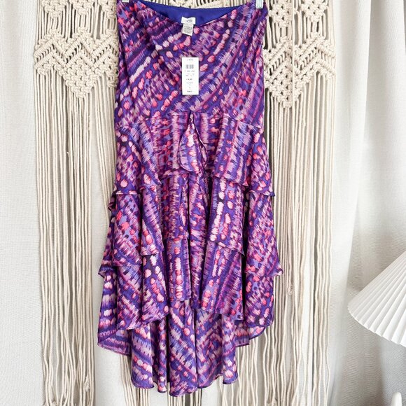 Cache NWT Tiered Purple Print Skirt Women’s Small - Picture 1 of 7